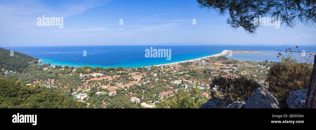 Amazing panoramic photo of Agios Ioannis (Gyra) beach with turquoise sea,  Lefkada island, Greece Stock Photo - Alamy