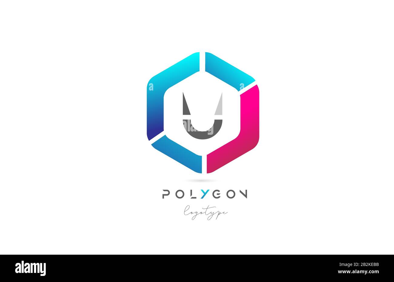 U polygon pink blue icon alphabet letter logo design for business and ...