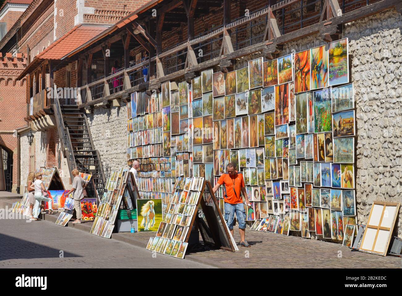 Gemaelde, Verkauf, Stadtmauer, Pijarska, Krakau, Polen Stock Photo