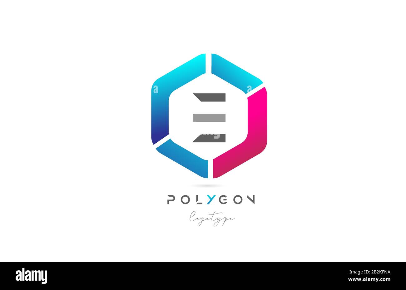 E polygon pink blue icon alphabet letter logo design for business and ...
