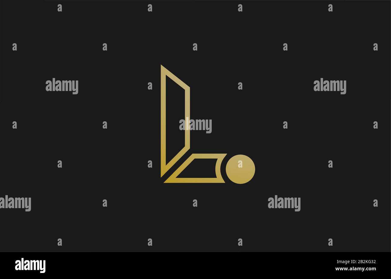 gold golden line L alphabet letter logo design with circle icon for ...