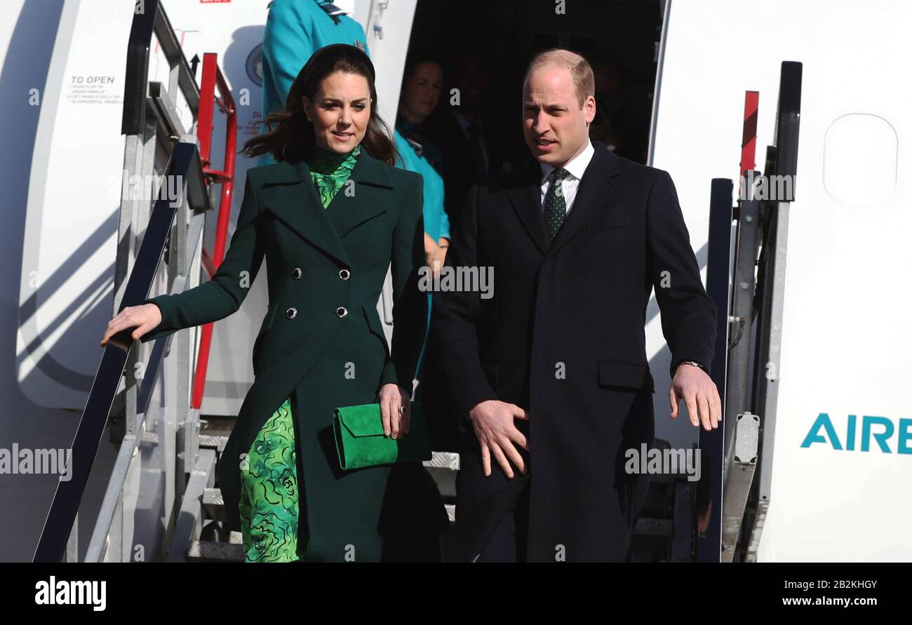 Dublin, Ireland. 3rd Mar, 2020. Royal Visit to Ireland. The Duke and Duchess of Cambridge, Prince William and Kate Middleton, getting off the plane as they arrive at Dublin Airport to visit Ireland in their first official visit to the Irish State. Photo: Leah Farrell/RollingNews.ie. Credit: RollingNews.ie/Alamy Live News Stock Photo