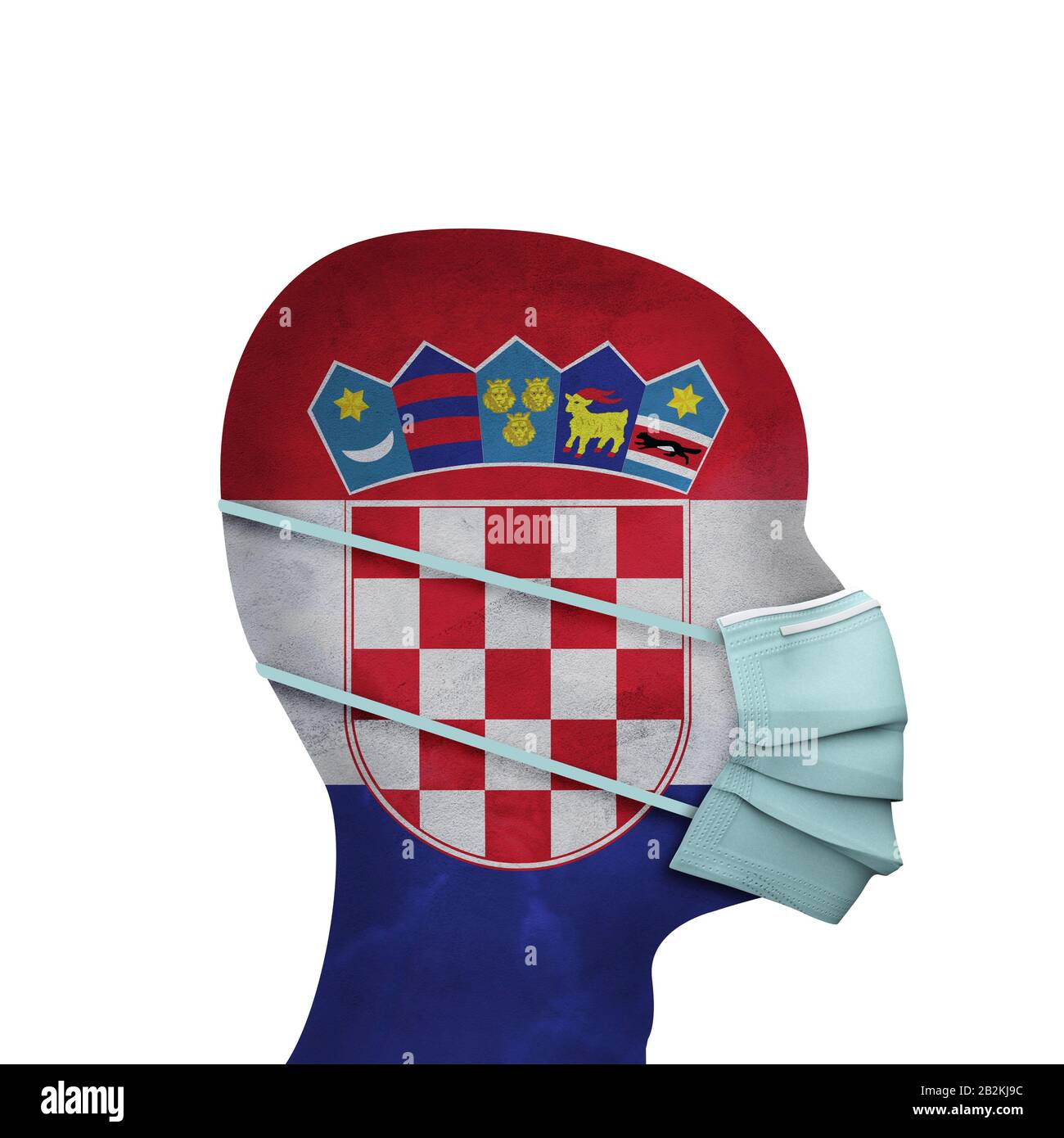 Croatia healthcare. Person with protective face mask. 3D Render Stock