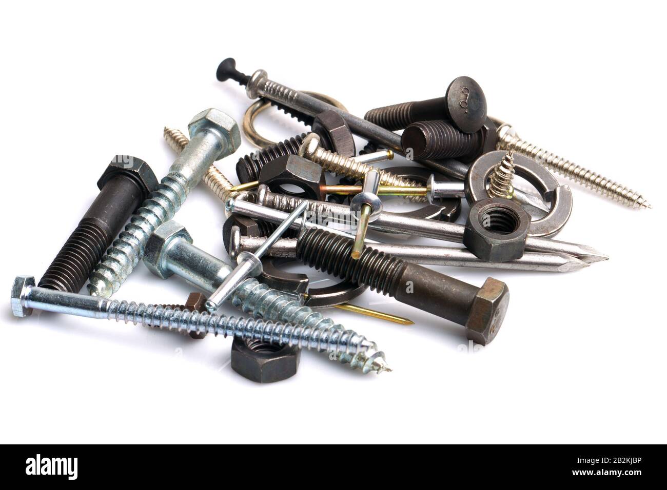 Group Of Different Type Of Bolts Nuts And Rivets Isolated On White