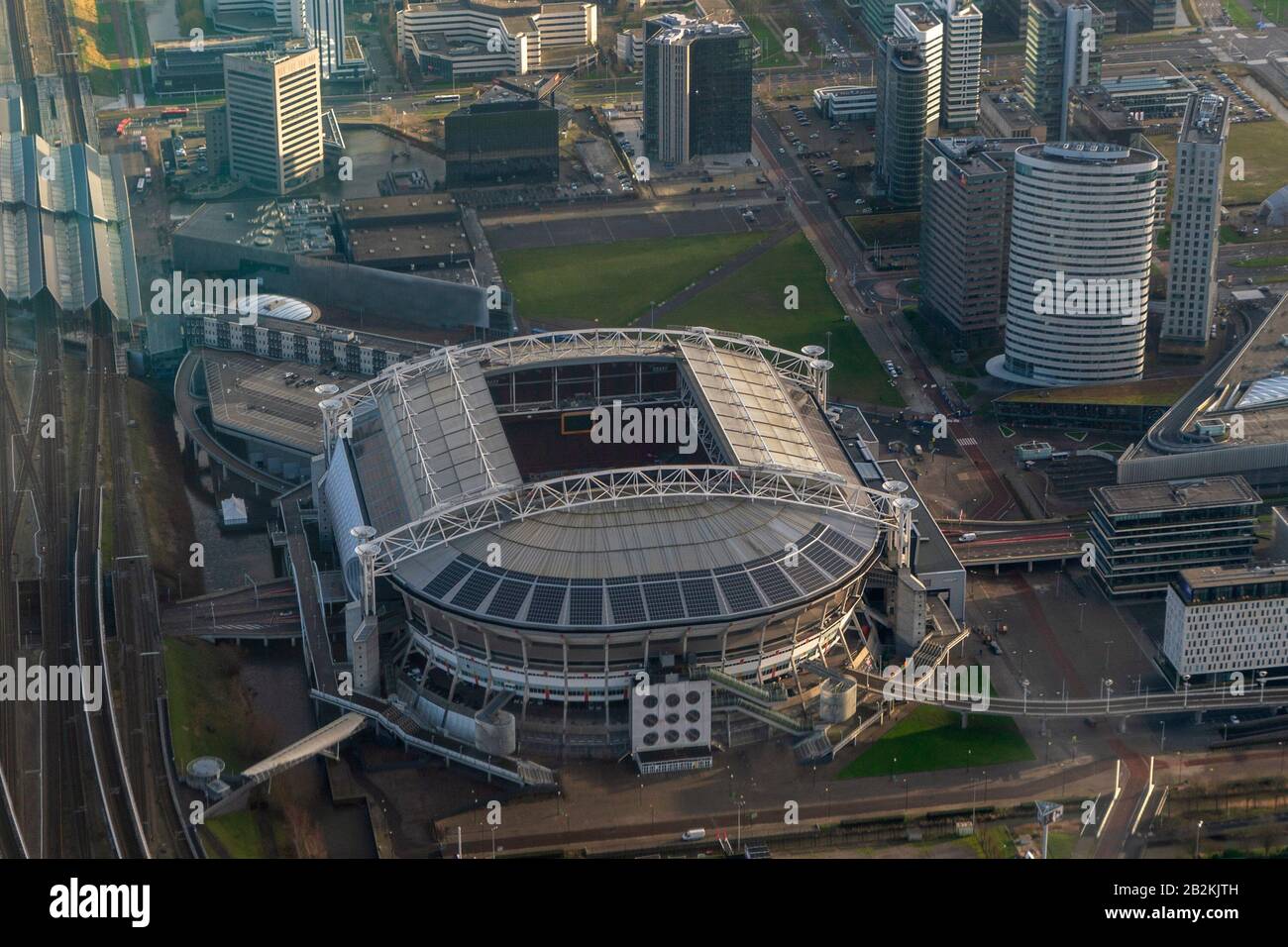 amsterdam arena stadium aerial view from airplane Stock Photo