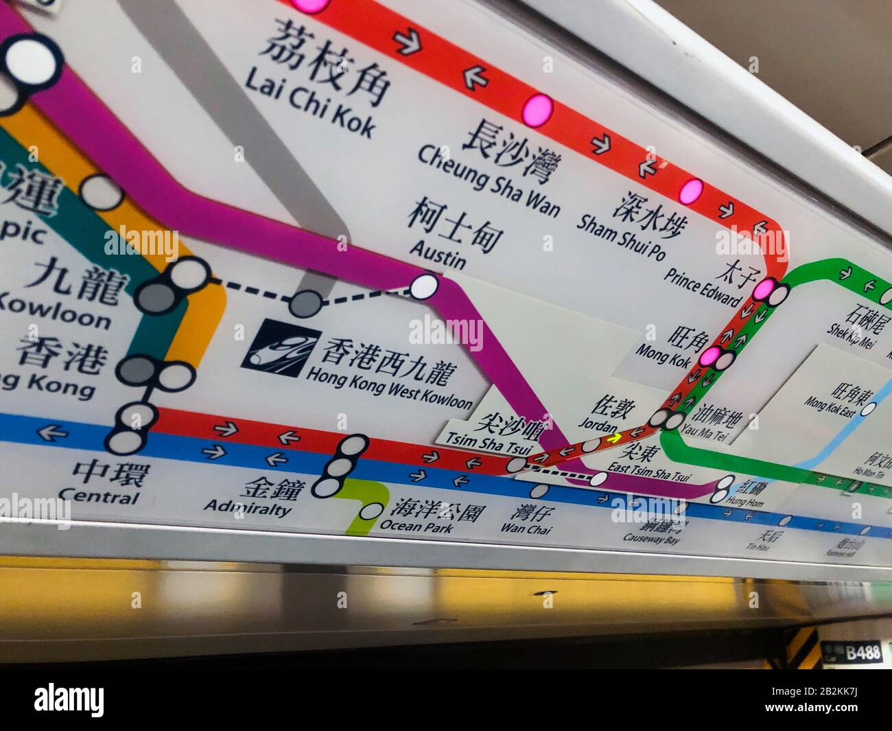 Hong Kong, November, 2019:   Subway train network plan in  MTR  train station of Hong Kong Stock Photo