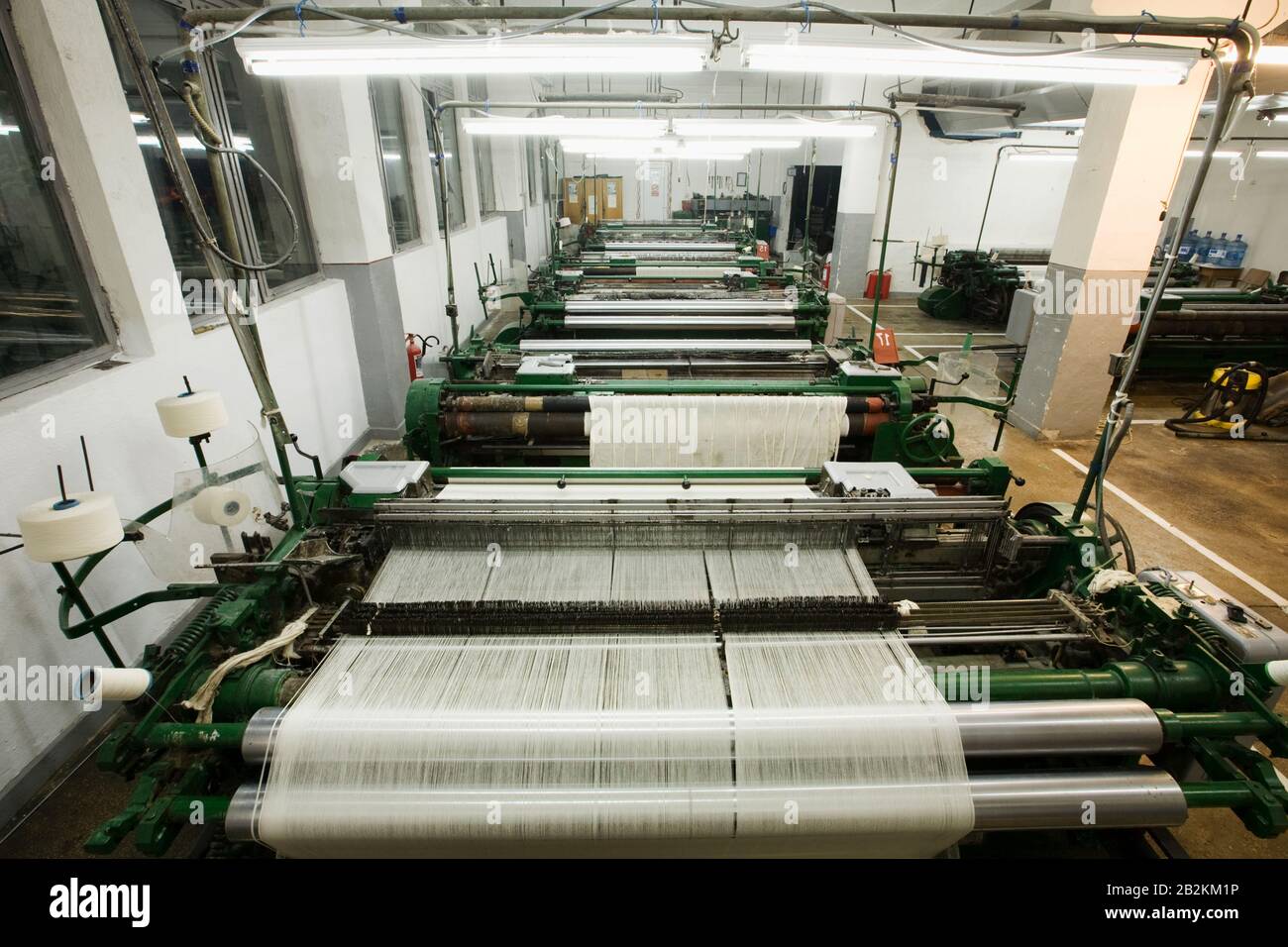Weaving Machines Lined Up In Textile Factory Stock Photo Alamy