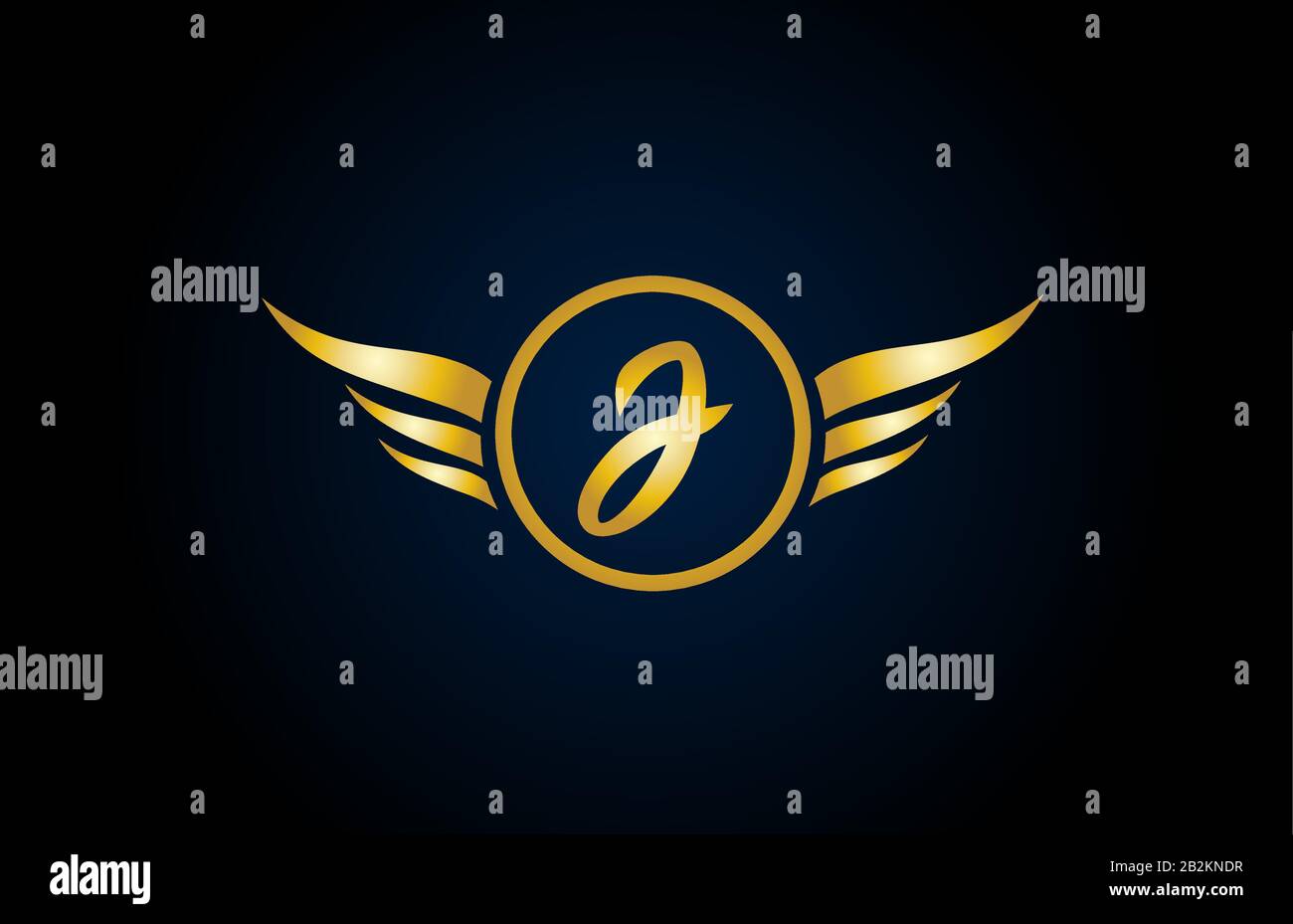 gold golden J wing wings alphabet letter logo icon with classy design ...