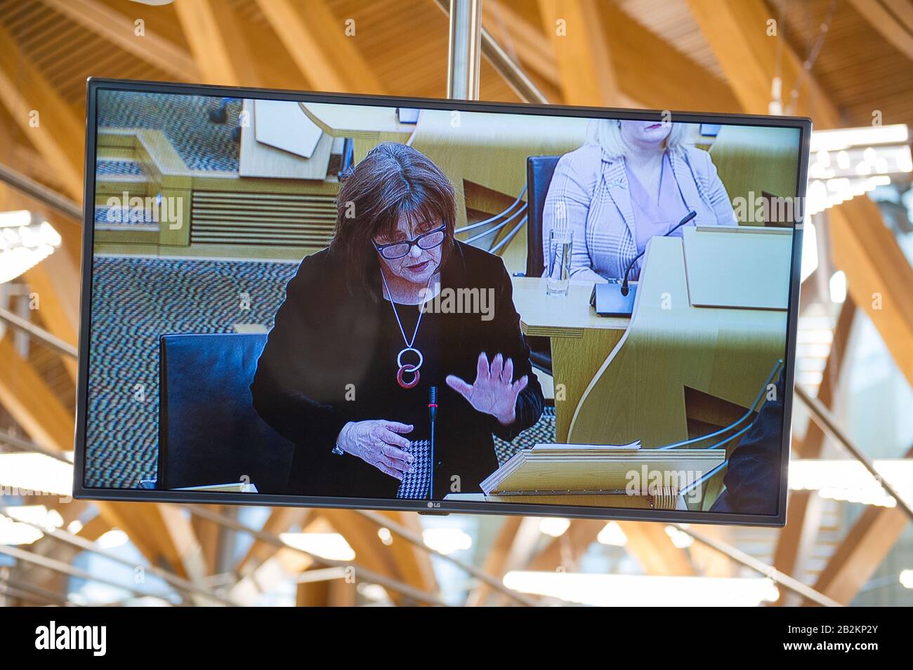 Edinburgh, UK. 3rd Mar, 2020. Pictured: Jeane Freeman MSP - Cabinet Minister for Health and Sport. Ministerial Statement from Health Minister, Jeane Freeman MSP on the state of Coronovirus and Scotland's readiness to to mitigate the spread of the virus across Scotland. Scenes from the Scottish Parliament in Holyrood, Edinburgh. Credit: Colin Fisher/Alamy Live News Stock Photo