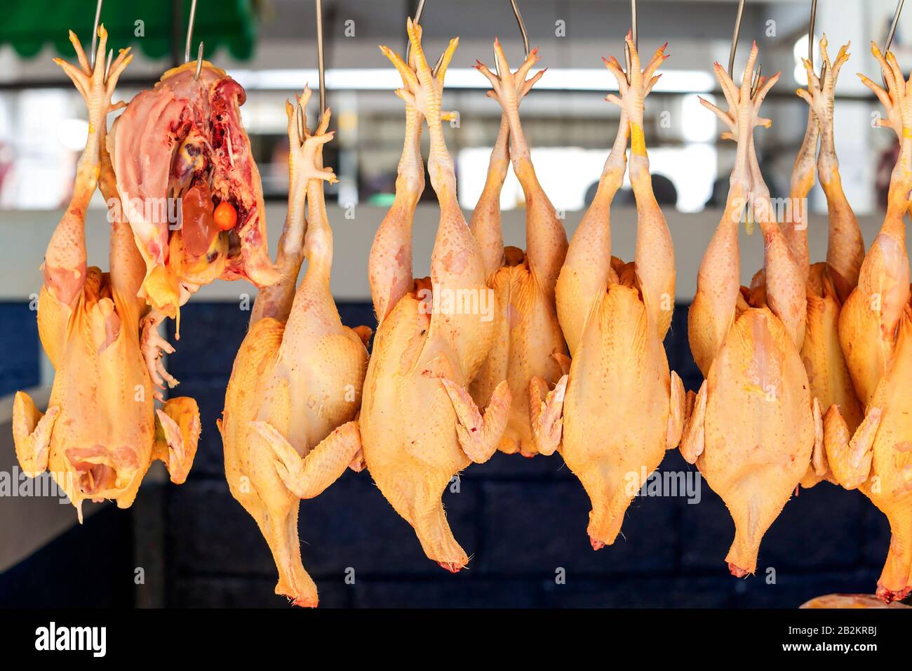 Hanged Chickens Displayed In Ecuadorian Market Stock Photo