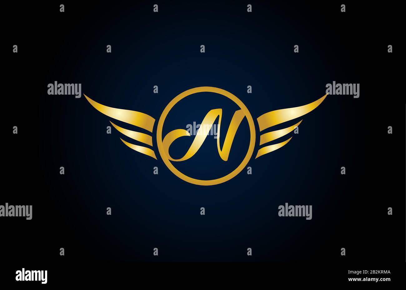 gold golden N wing wings alphabet letter logo icon with classy ...