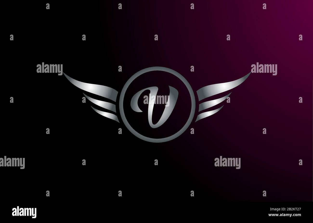 silver grey wings V letter alphabet logo design with metallic icon for ...