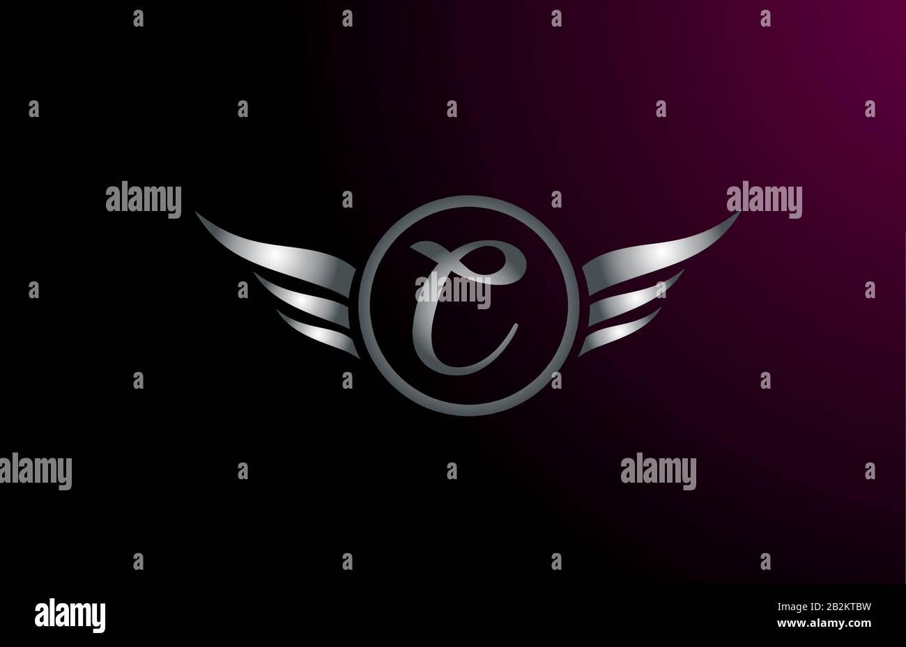 silver grey wings C letter alphabet logo design with metallic icon for ...
