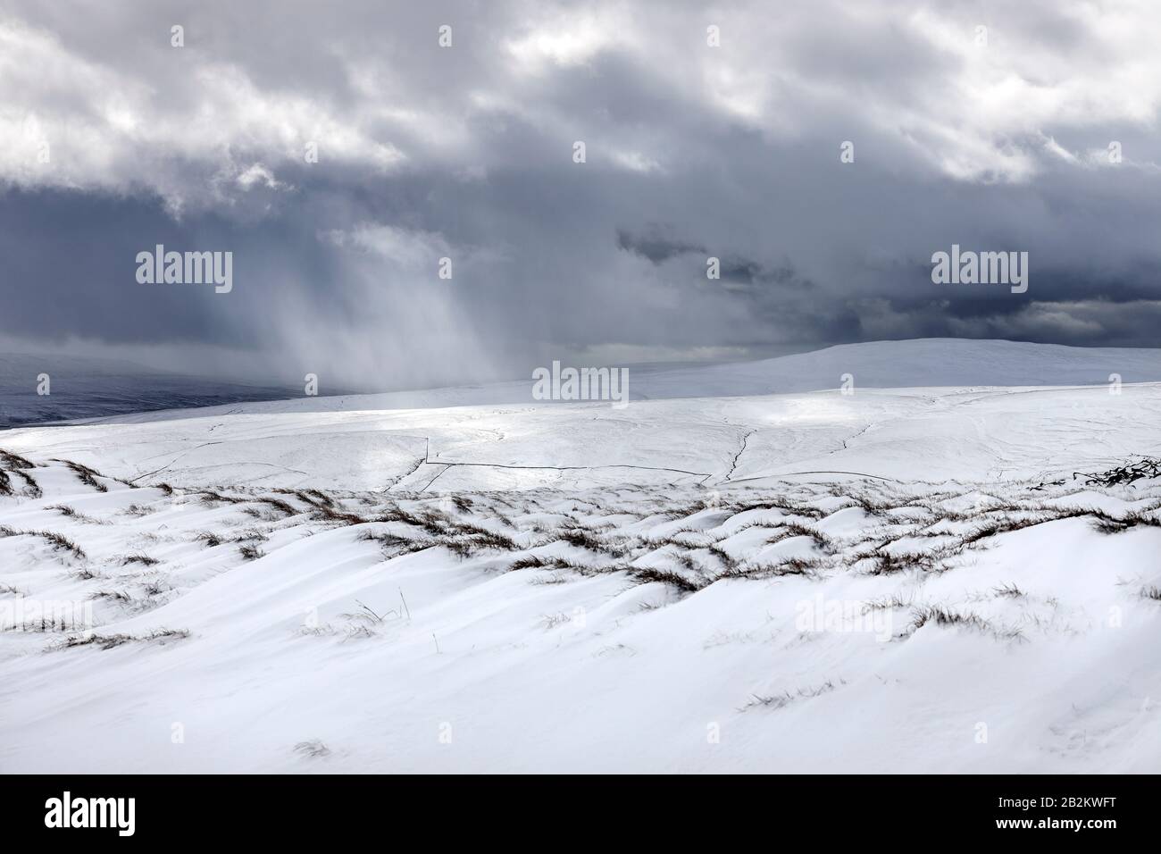 Snow Showers Sweeping Across Upper Teesdale, Viewed from Great Stony Hill, Teesdale, County Durham, UK Stock Photo