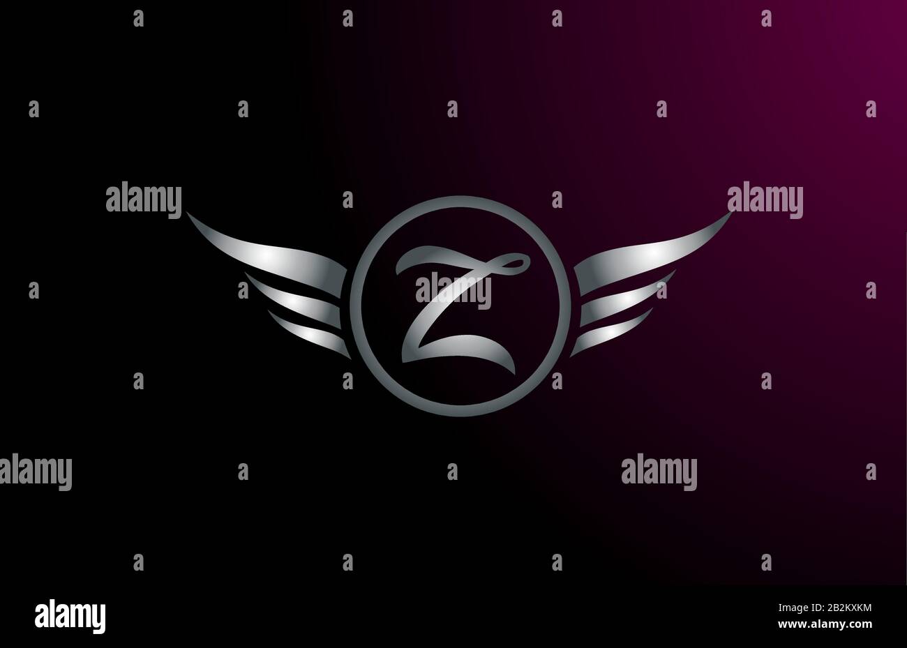 silver grey wings Z letter alphabet logo design with metallic icon for ...