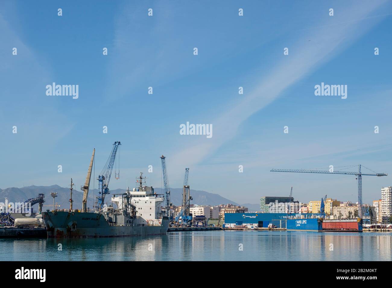 Ships in the Port of Målaga. Stock Photo