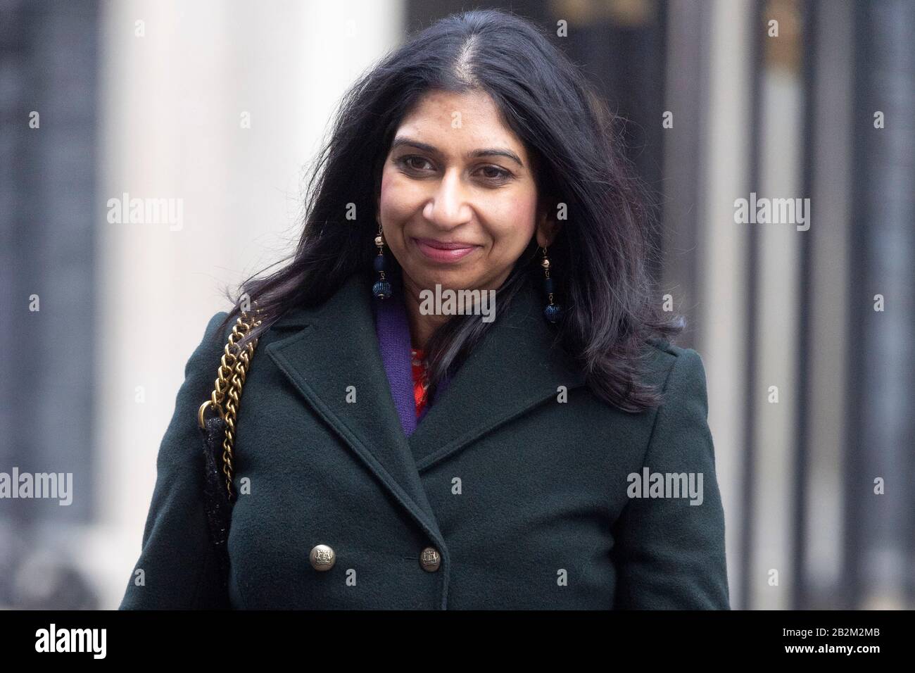 London, Britain. 3rd Mar, 2020. Suella Braverman, Britain's Attorney General, leaves 10 Downing Street after attending a cabinet meeting in London, Britain, March 3, 2020. Credit: Ray Tang/Xinhua/Alamy Live News Stock Photo