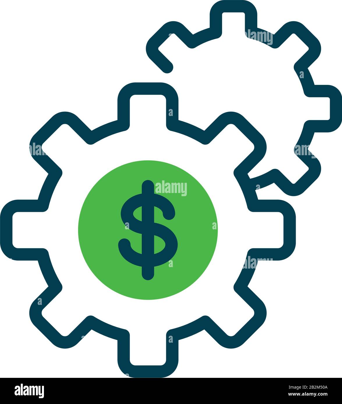 gear wheels with money symbol icon over white background, half color ...