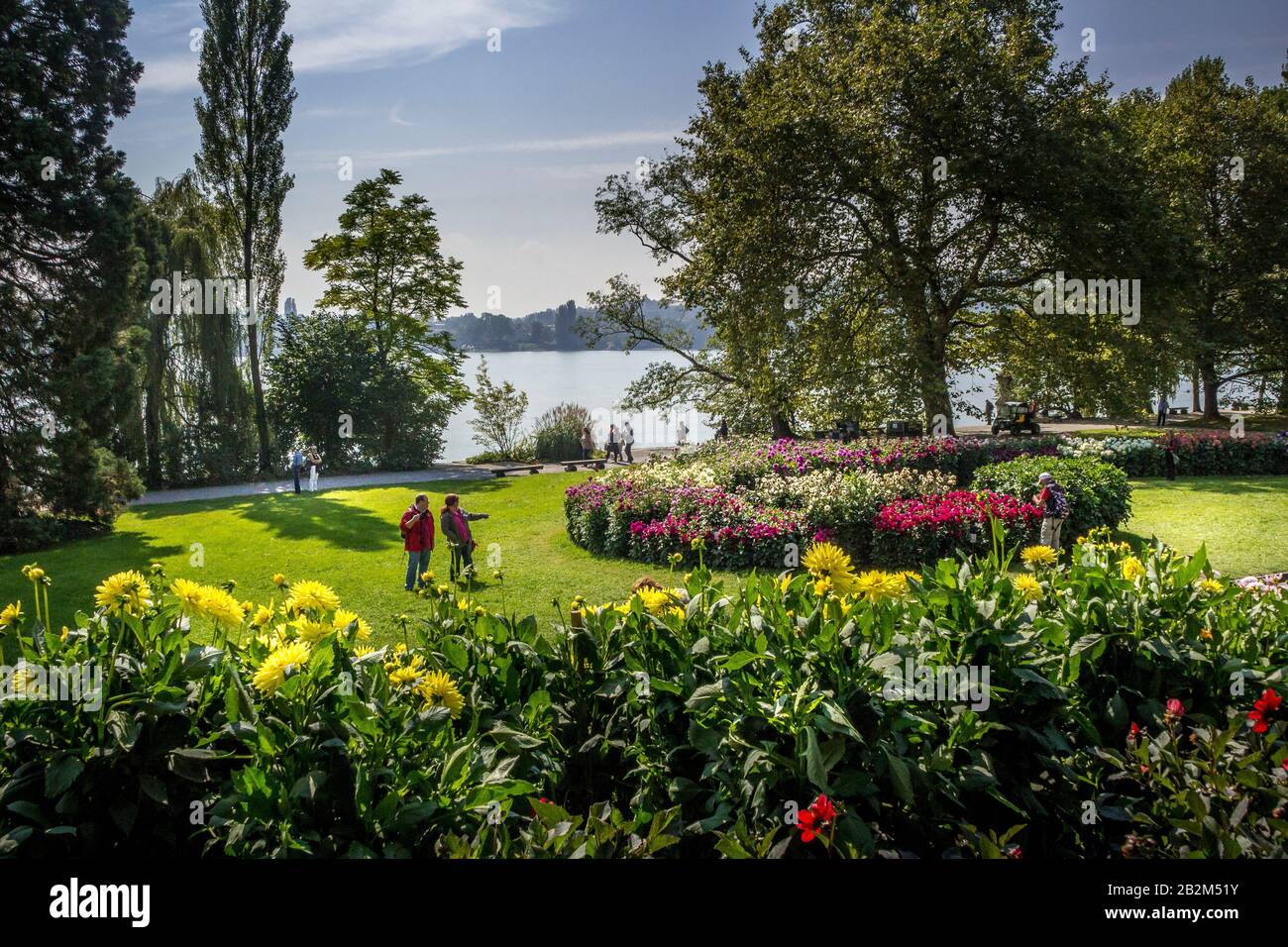 Mainau Island, Lake Constance, Germany - 11 sep. 2015: The grounds of botanical garden of Mainau Island, the inlet on Lake Constance Stock Photo