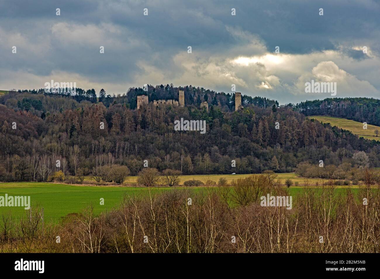 view to castle Brandenburg ruins at the border between Thuringia and Hesse Stock Photo