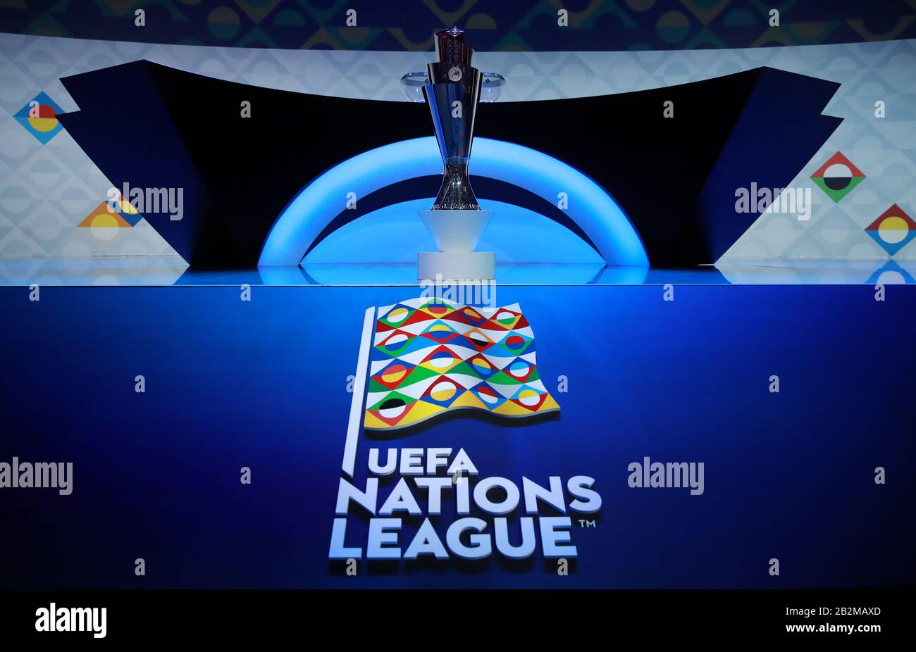 A general view of the trophy during the UEFA Nations League 2020/21 draw at the Beurs van Berlage Conference Centre, Amsterdam. Stock Photo