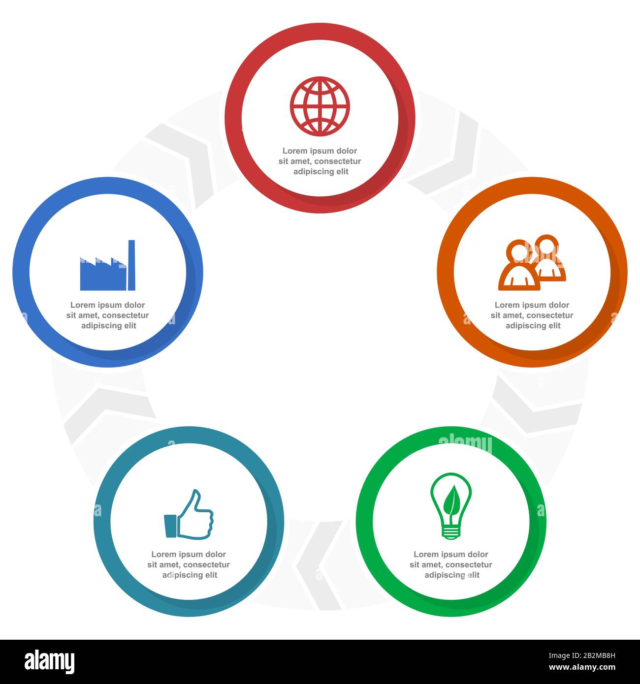 Infographic circular vector template with 5 options, web presentation in eps 10 Stock Vector
