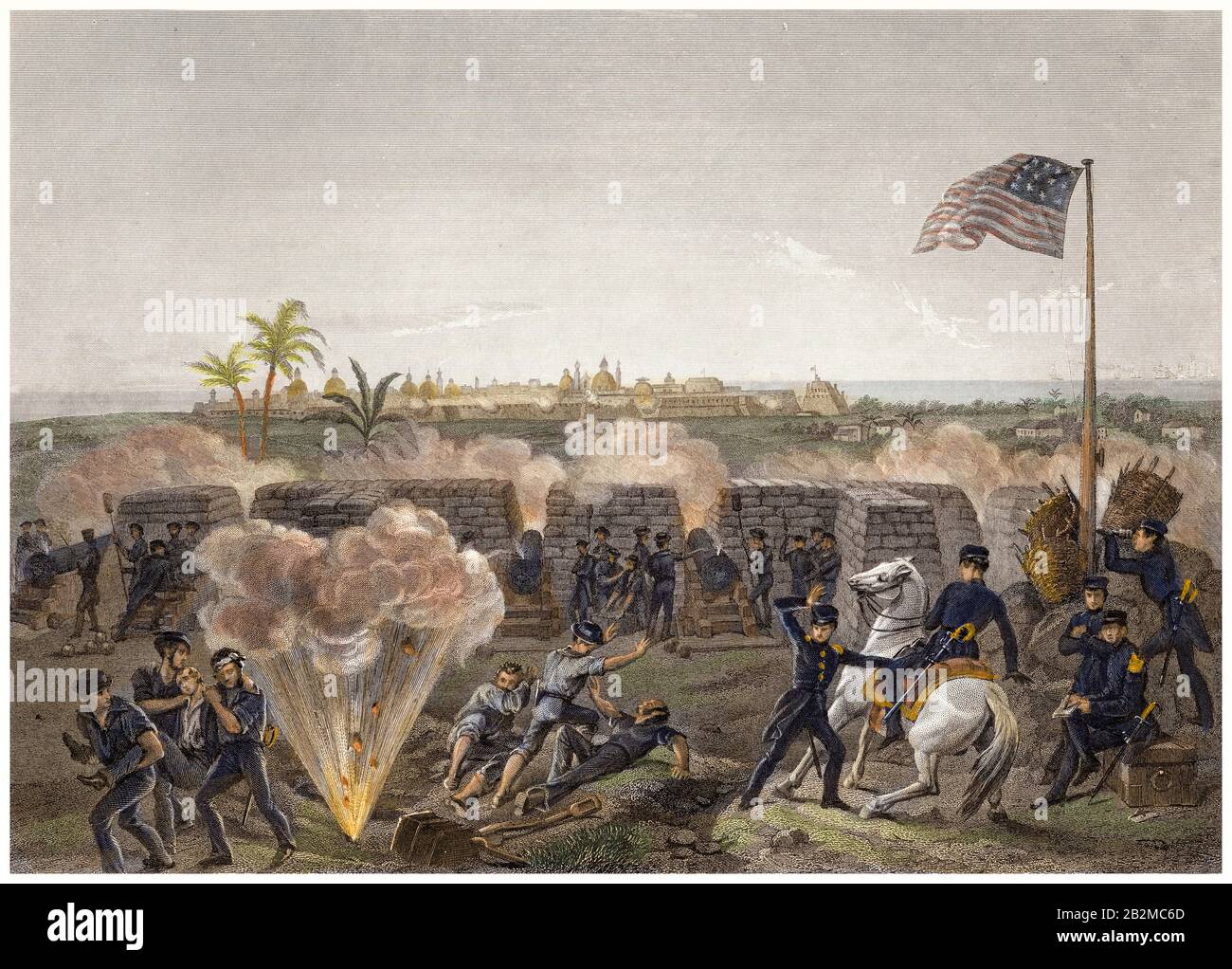 Battle of Veracruz (Siege of Vera Cruz), March 9–29th, 1847, during the Mexican-American War (1846-1848), print circa 1866 Stock Photo