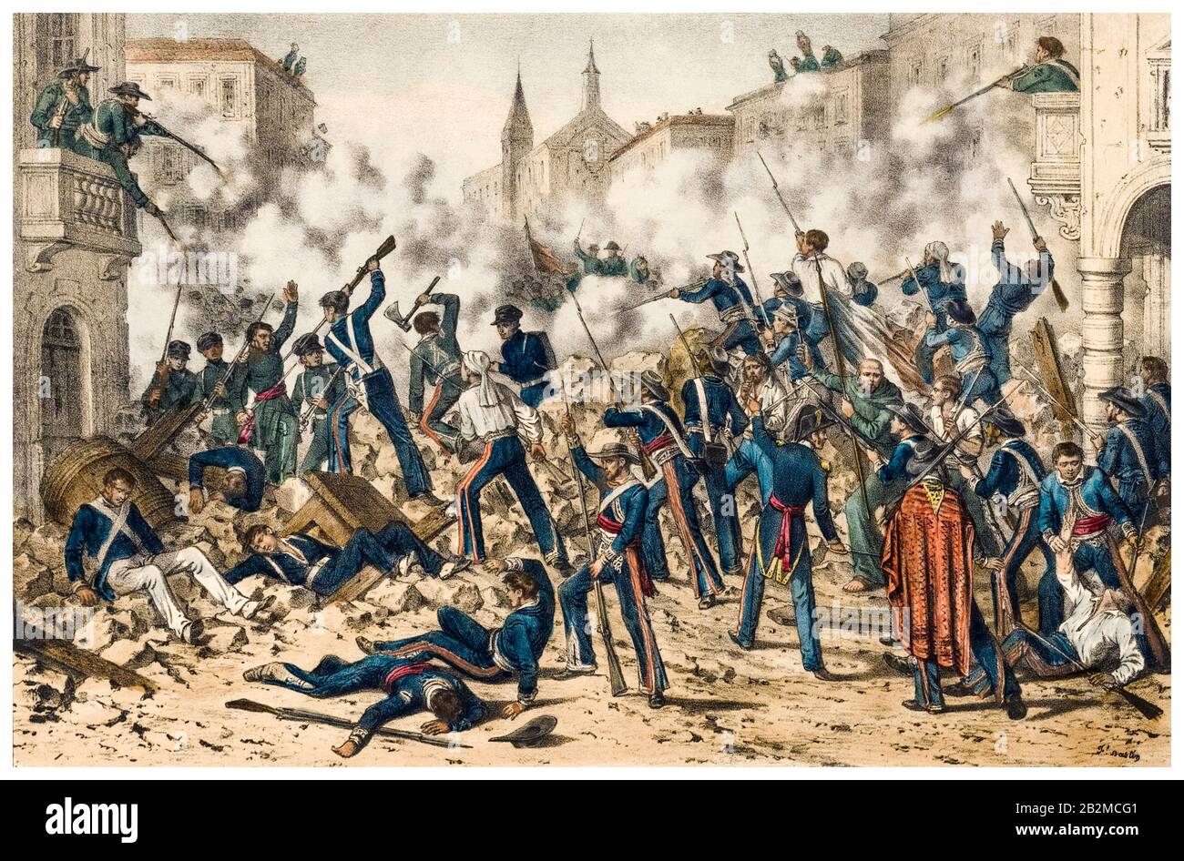 Mexican Army defense at the Battle of Monterrey, September 21–24th, 1846, during the Mexican-American War (1846-1848), print circa 1846-1848 Stock Photo