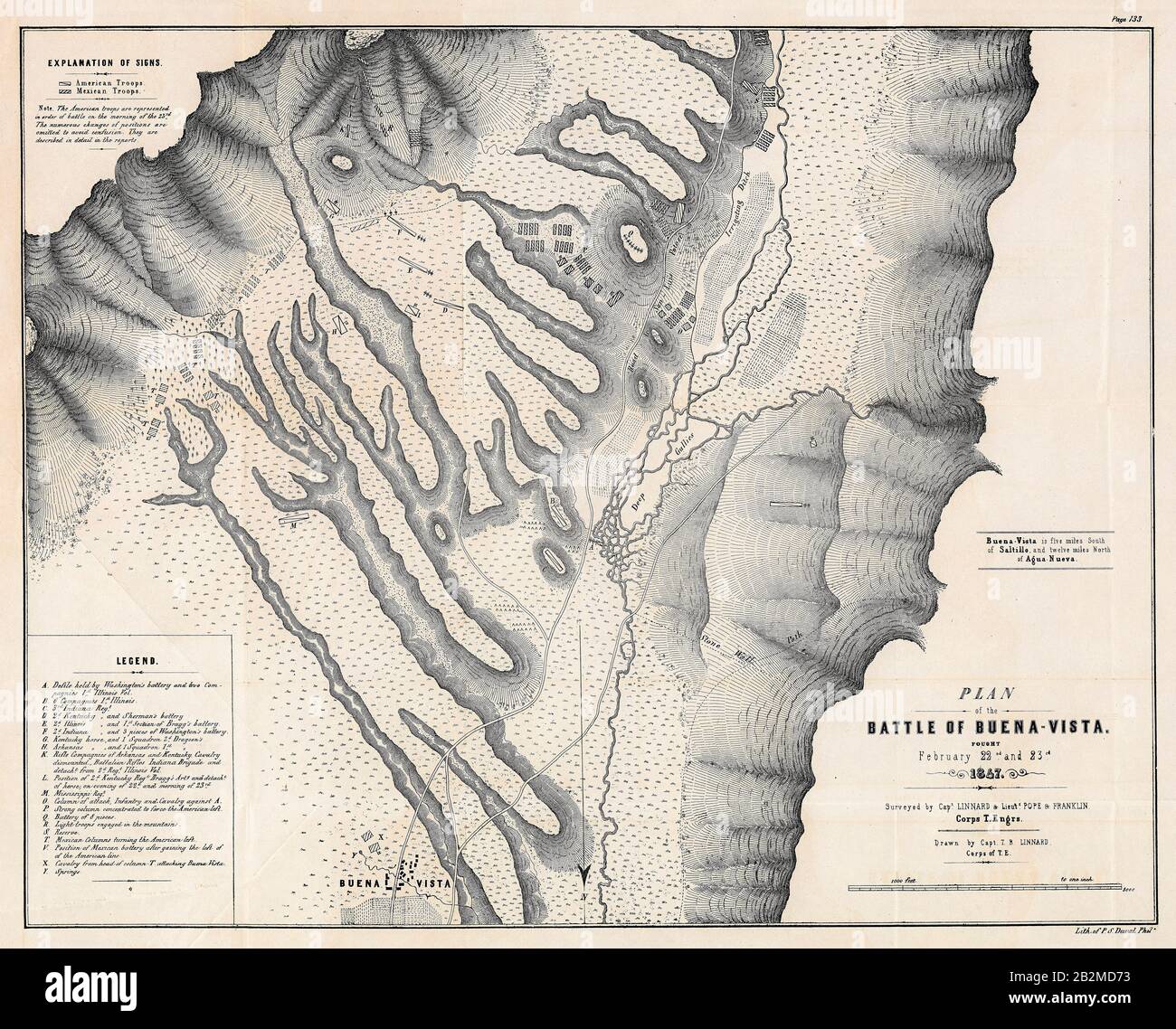 Map of the Battle of Buena Vista, February 22–23rd 1847, (Battle of Angostura), Mexican-American War (1846-1848), 1847 Stock Photo