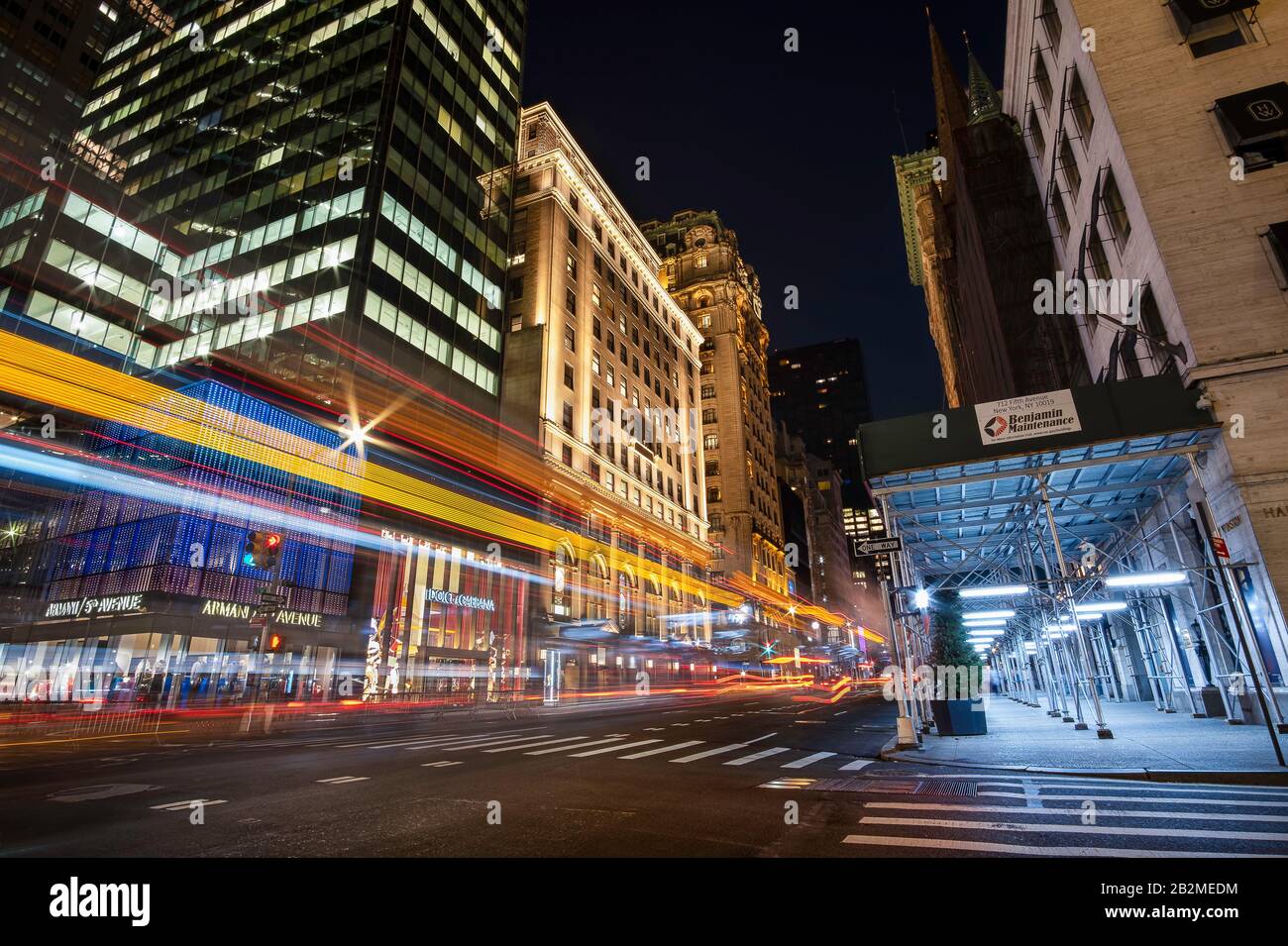 New York NY - USA - Jul 30 2019: Fifth Avenue at night with light trail in New York City Stock Photo