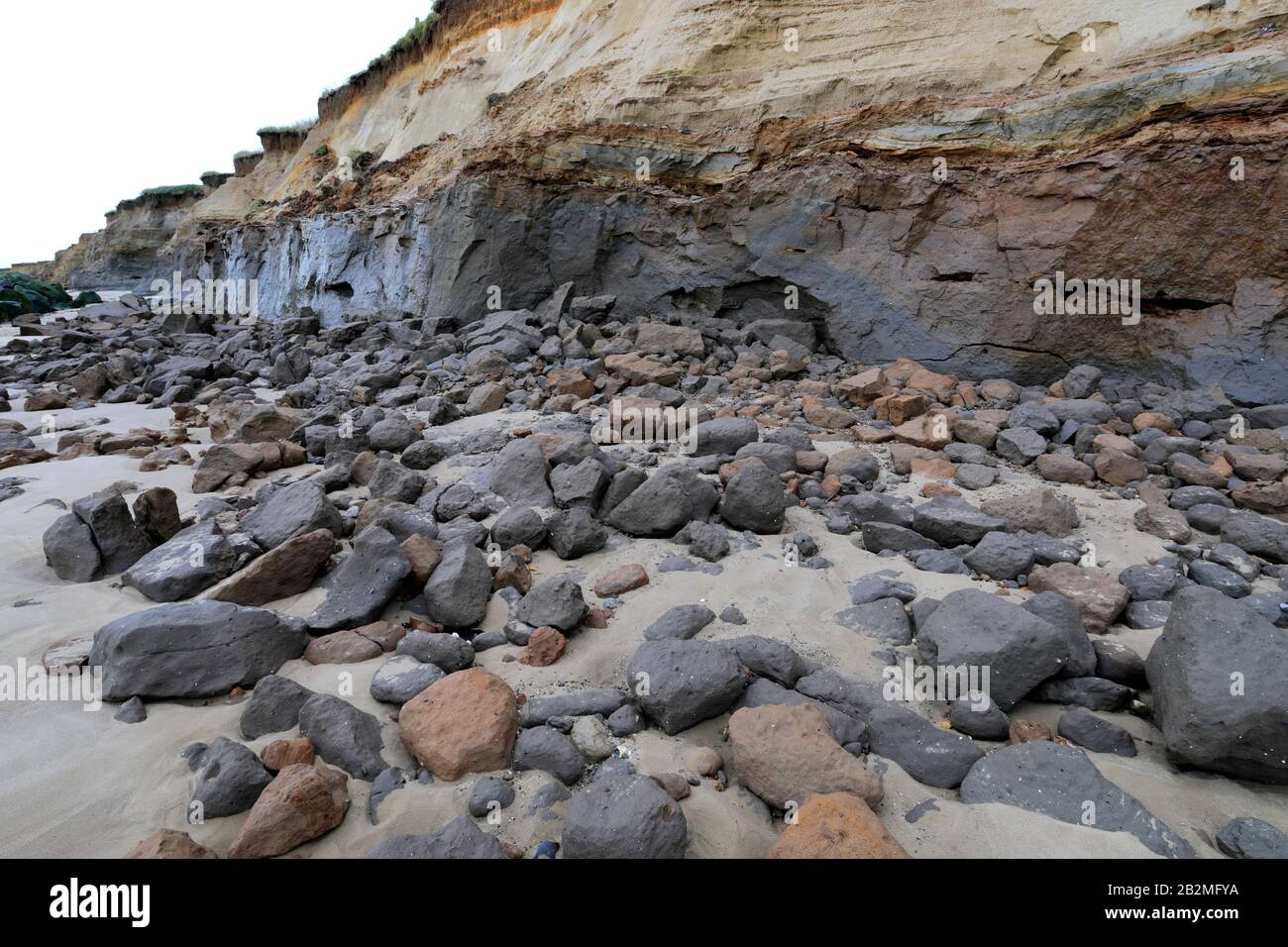 The sea defences at Happisburgh beach, Happisburgh village, North Norfolk Coast, England, UK Stock Photo