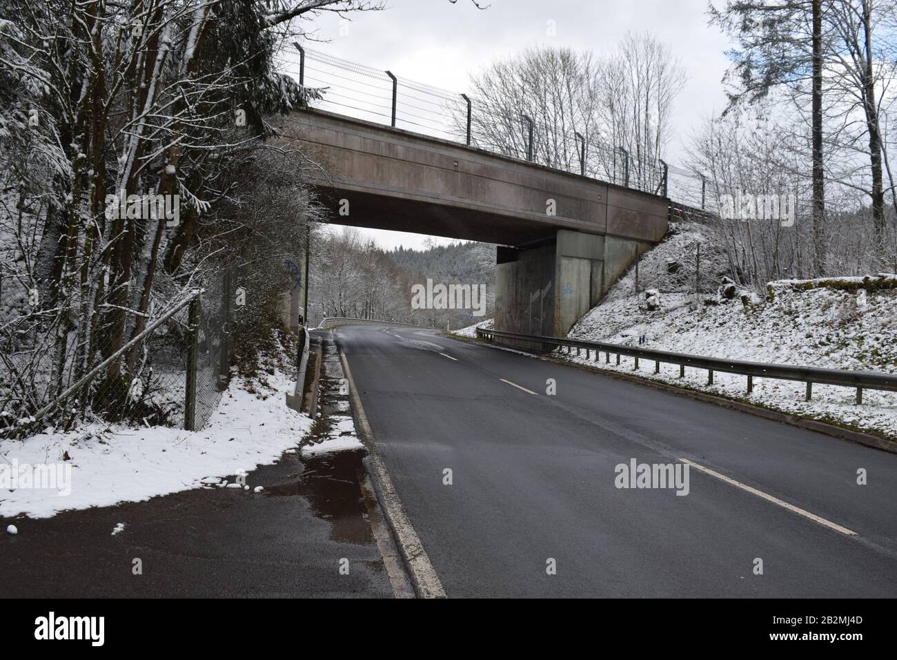 Snow on Hocheichen, Nürburgring Nordschleife 2020 in February Stock Photo