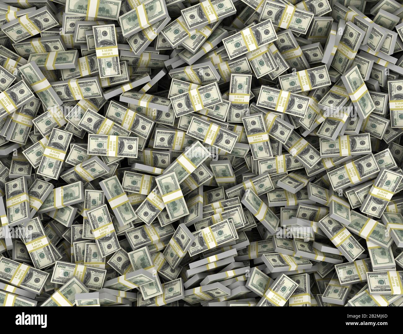 Big pile of money US currency dollars on white  background. Stock Photo