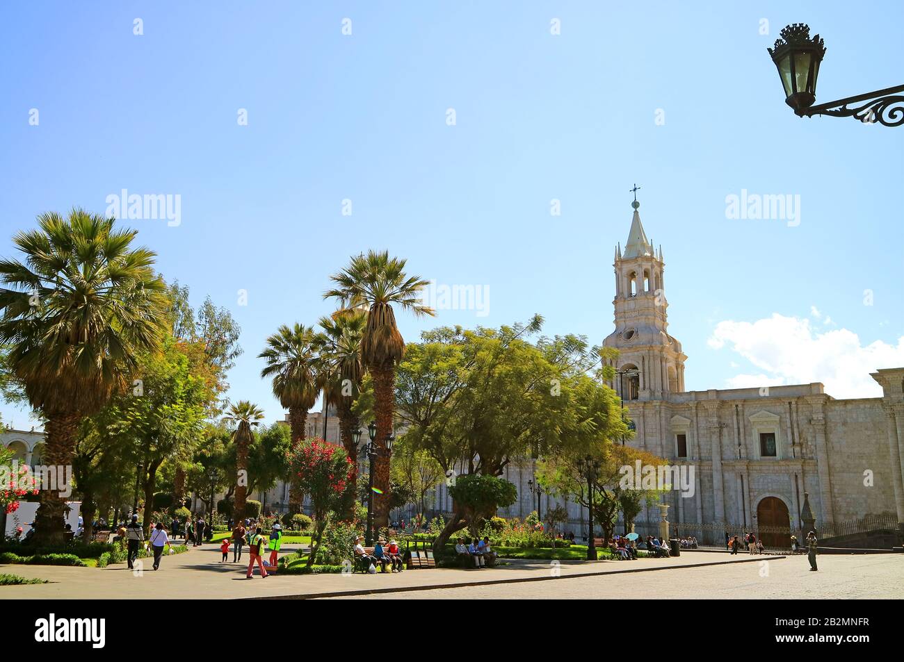 Plaza de Armas, the Main Square of Arequipa with the Basilica Cathedral of Arequipa, Peru, South America Stock Photo
