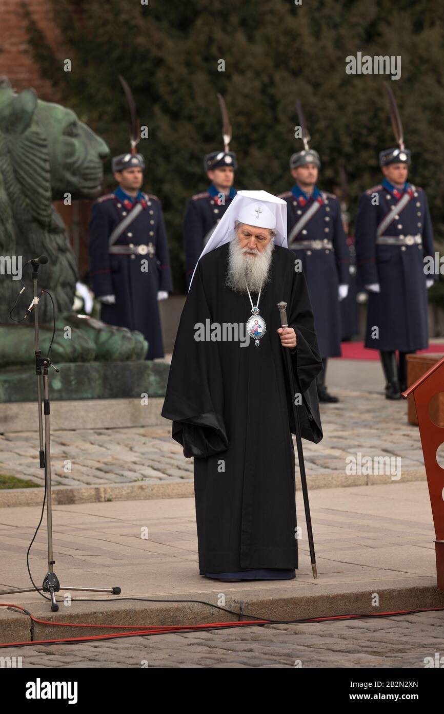 Sofia, Bulgaria - March 03, 2020: Bulgarian Patriarch Neophyte celebrates Bulgaria's liberation from the Ottoman yoke. March 03, 2020 in Sofia, Bulgar Stock Photo
