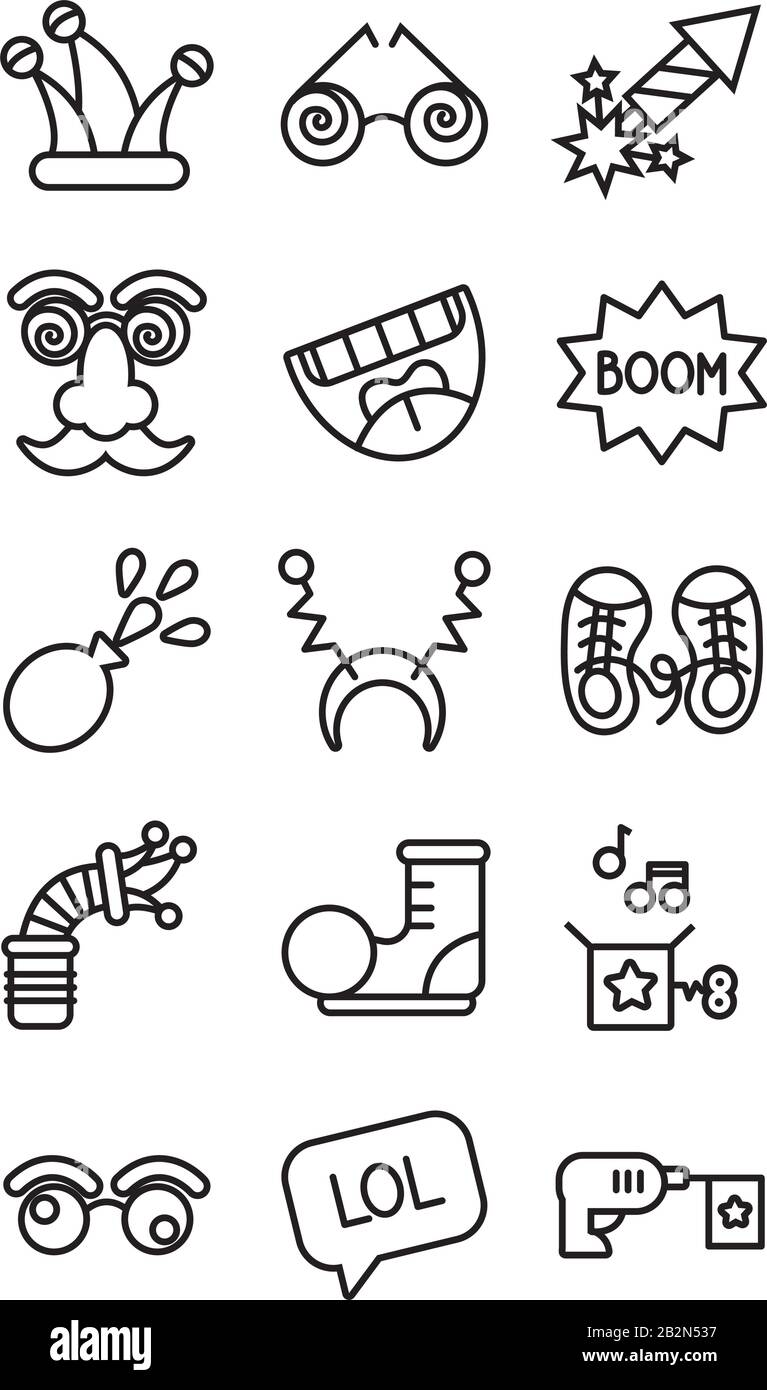 bundle of fools day set icons Stock Vector