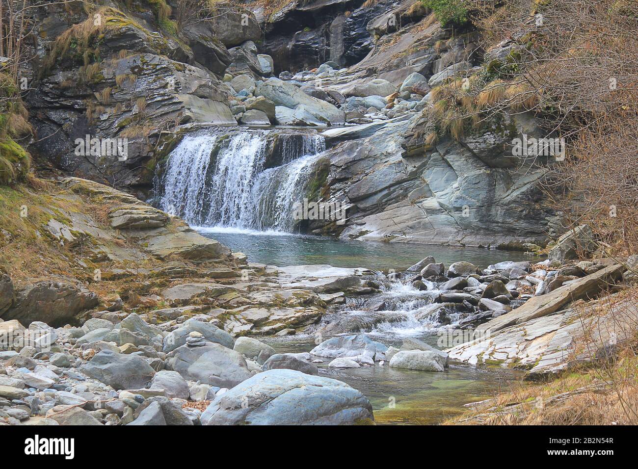 panorama of river with waterfalls in mountain Stock Photo - Alamy