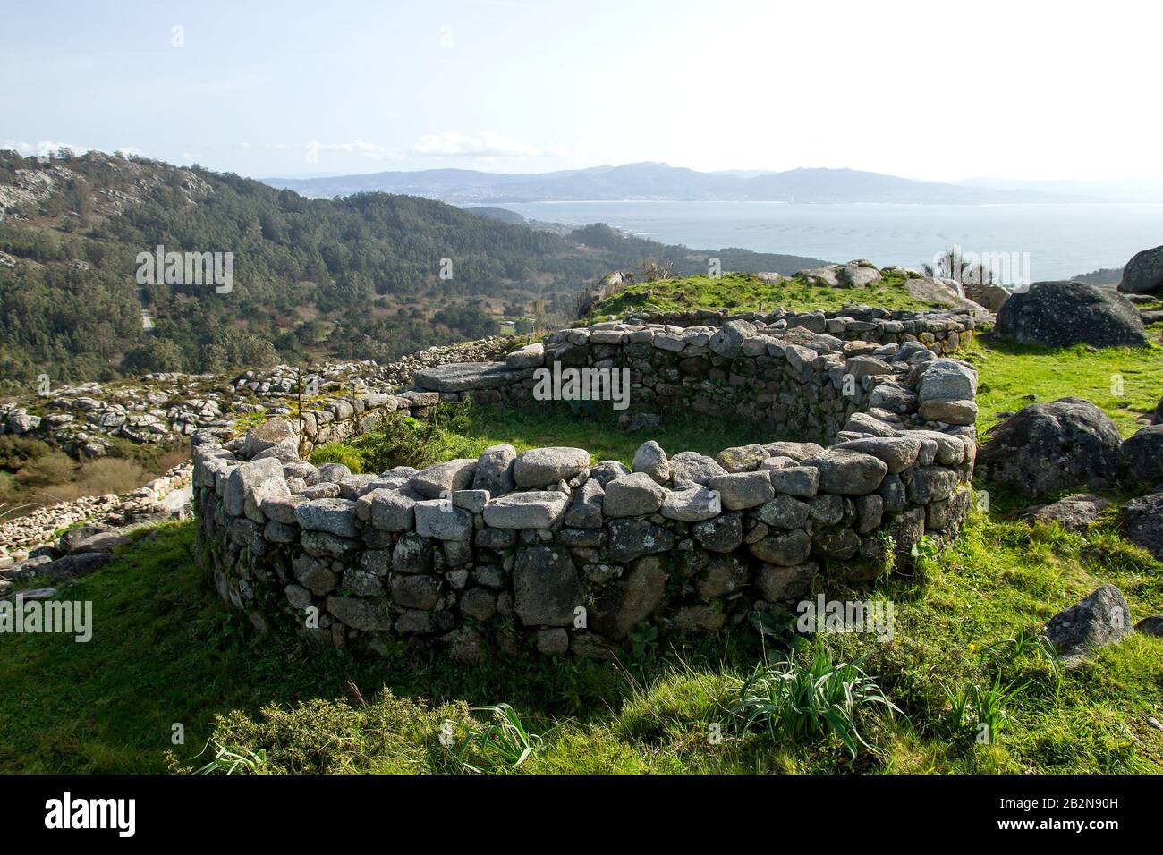 Celtic ruins in Monte do Facho, Cangas del Morrazo, Pontevedra, Spain Stock Photo