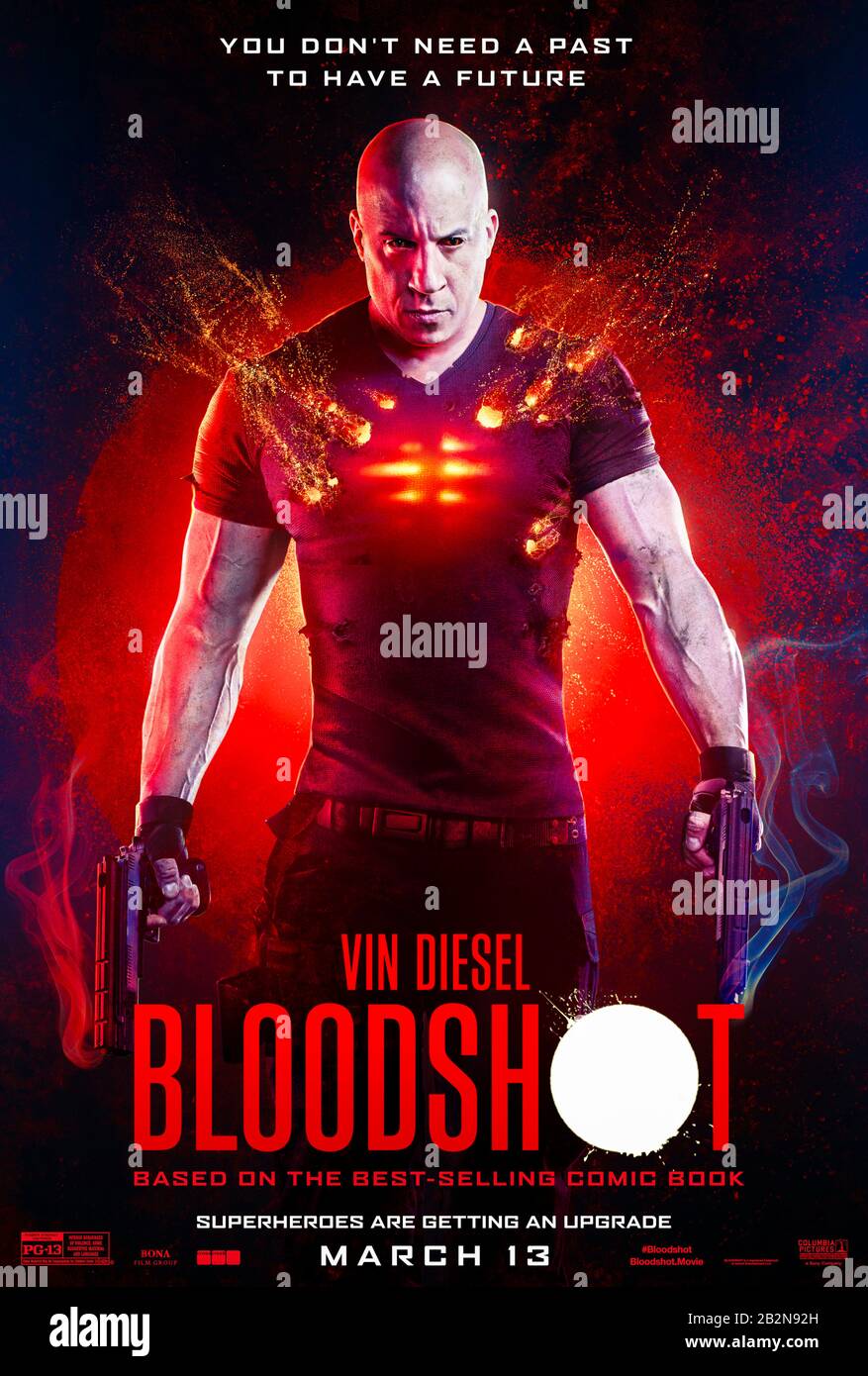 Bloodshot (2020) directed by Dave Wilson and starring Sam Heughan, Eiza González, Vin Diesel and Talulah Riley. First installment of Valiant Comics planned shared cinematic universe; a dead soldier is reanimated and enhanced by nanotechnology to become the ultimate killing machine. Stock Photo