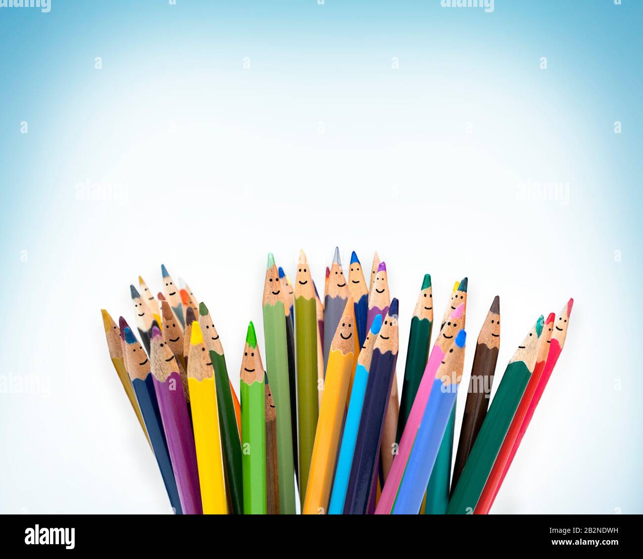 Colored pencils funny faces of people smiling.Dialogue group of people. Crowd Talking.Group of people talking. Social network communication. Diversity Stock Photo