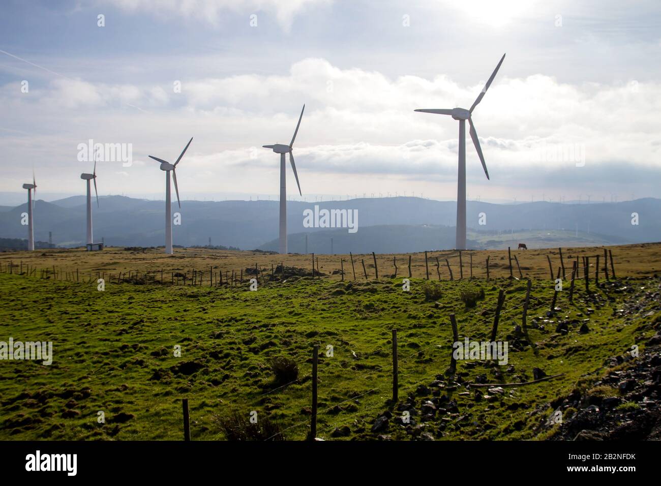 Wind turbines in Serra da Capelada, La Coruña, Spain Stock Photo