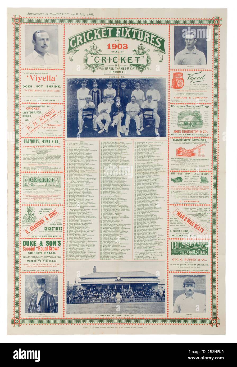 1903 Cricket Fixtures poster Stock Photo Alamy