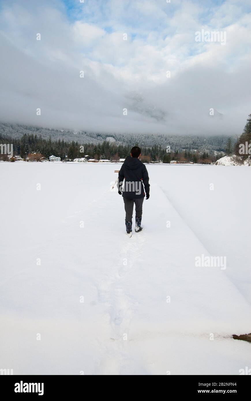 Winter ice on Lake Errock in Mission, British Columbia, Canada Stock Photo