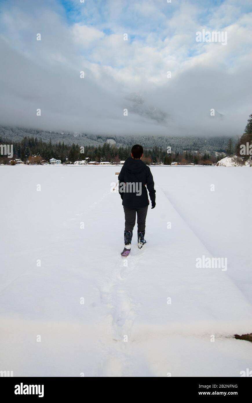 Winter ice on Lake Errock in Mission, British Columbia, Canada Stock