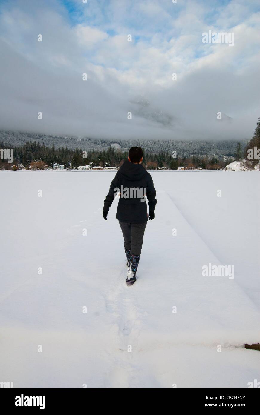 Winter ice on Lake Errock in Mission, British Columbia, Canada Stock Photo