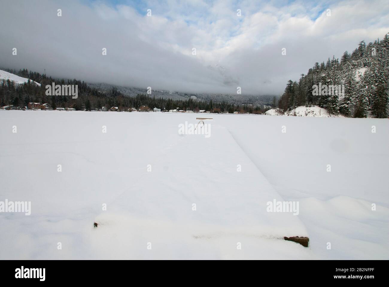 Winter ice on Lake Errock in Mission, British Columbia, Canada Stock Photo