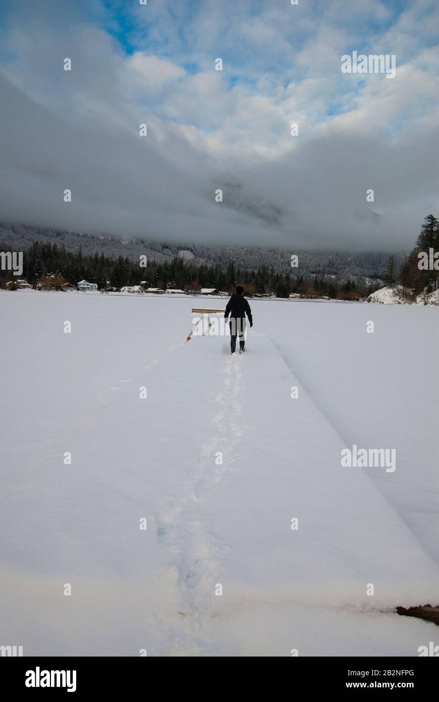 Winter ice on Lake Errock in Mission, British Columbia, Canada Stock Photo