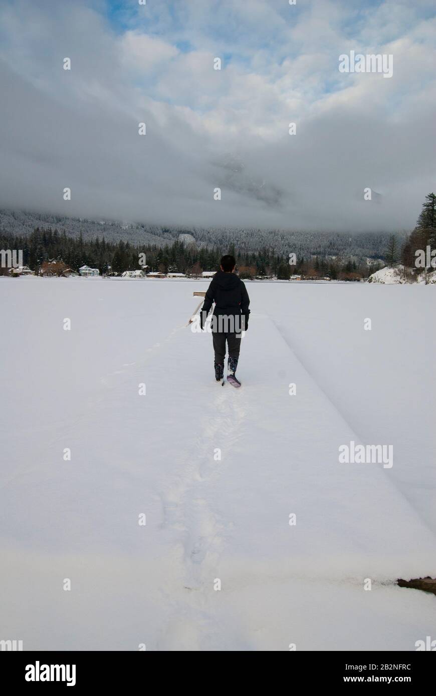 Winter ice on Lake Errock in Mission, British Columbia, Canada Stock Photo