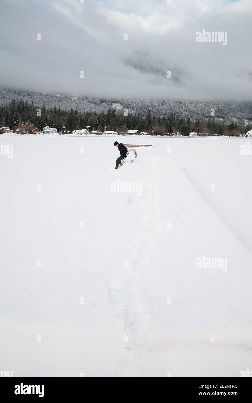Winter ice on Lake Errock in Mission, British Columbia, Canada Stock