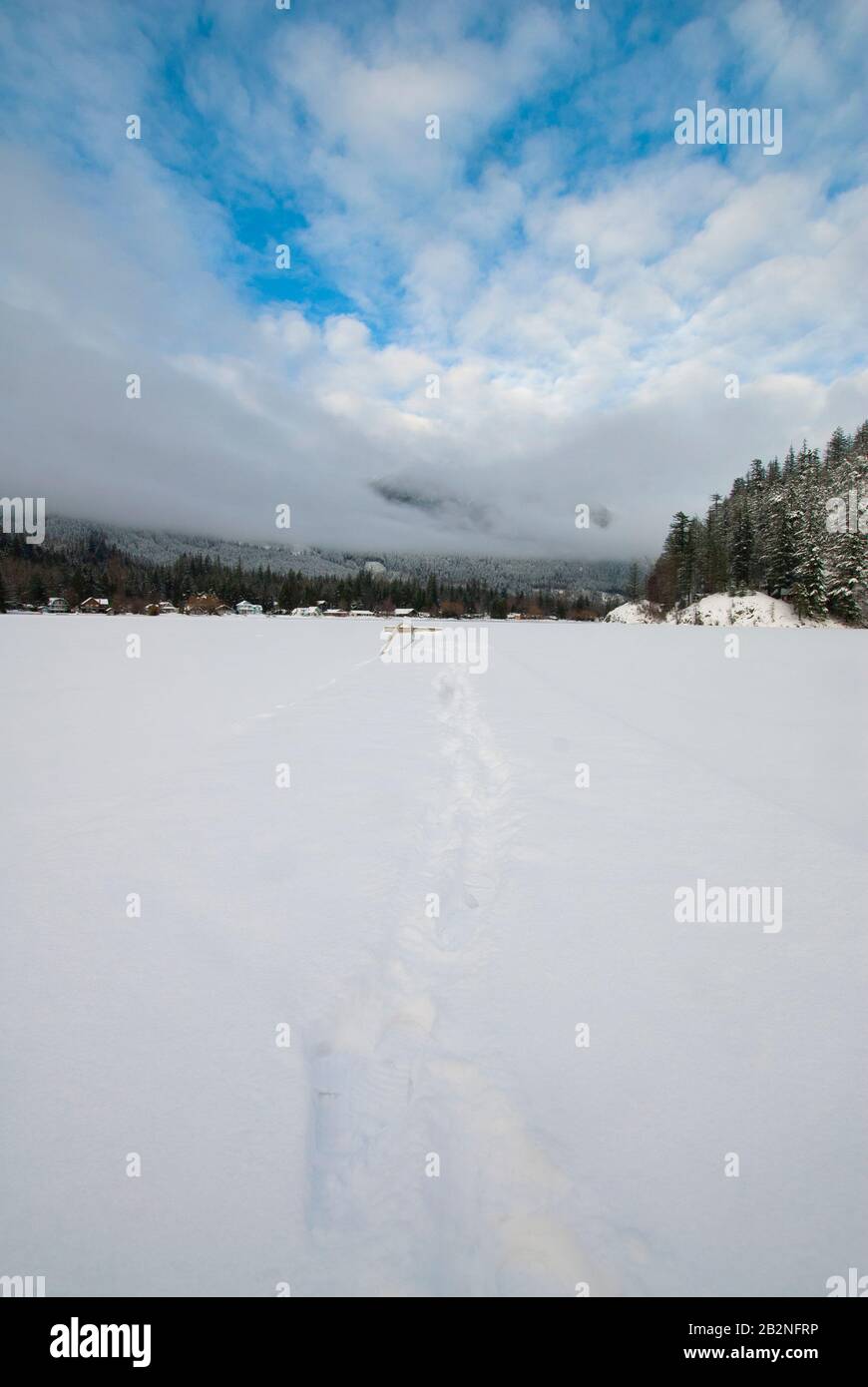 Winter ice on Lake Errock in Mission, British Columbia, Canada Stock Photo